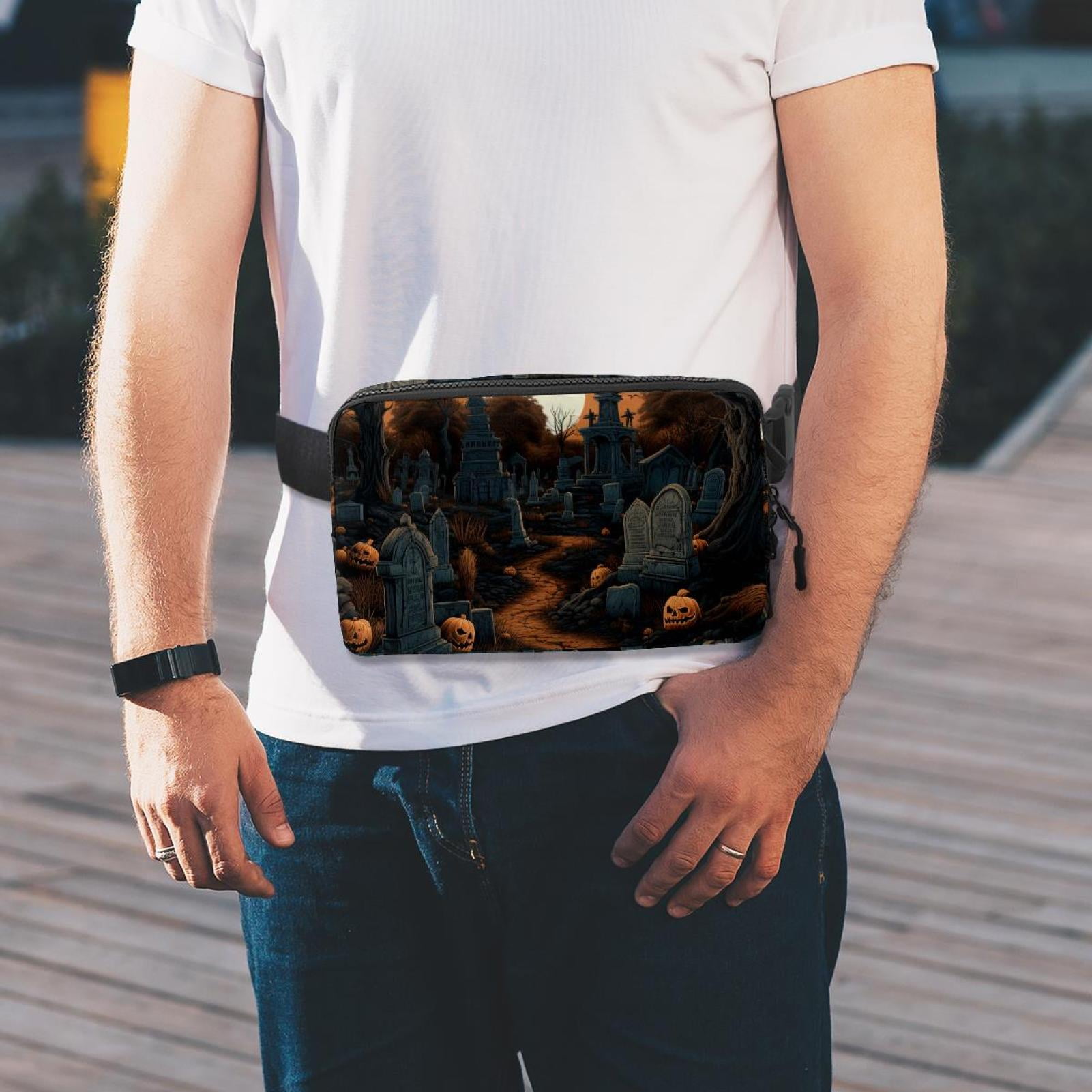 Halloween Graveyard Lightweight Adjustable Running Belt Waist Bag with Extension Strap - Unisex