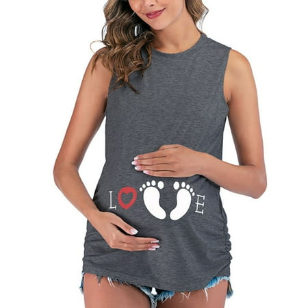

Xmarks Womens Maternity Tank Tops Sleeveless Side Ruched Basic Tops Cute Baby Foot Graphic Maternity Shirt Vest Mama Clothes Sleeveless Pregnancy Tee S-3XL