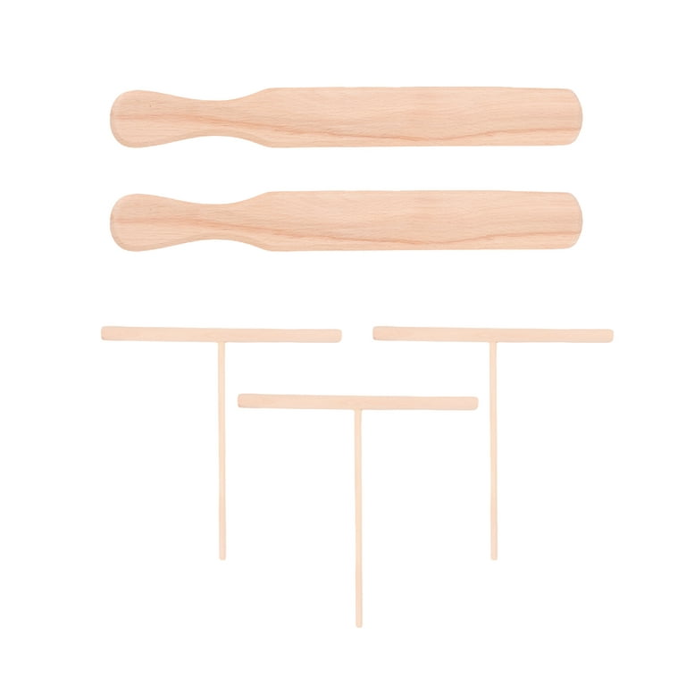 5pcs Crepe Spatula Spreader Set Wooden Portable Spatula Kit Turner Handmade Spreader Tool Breakfast Maker (3 x T-shaped Wooden S, Size: 29X4X0.5cm