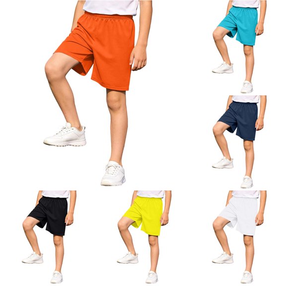 LIIPEE Boys Sports Shorts Athleisure Summer Solid Color Elastic Waist Loose Fit Running Shorts Kids Comfortable Breathable Football Training Bottoms,12-13 Years
