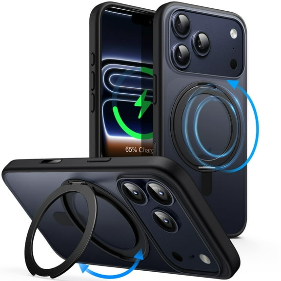 JETech 360 Degree Rotatable Ring Case for iPhone 17 Pro Max 6.9-Inch with Camera Control Button, Compatible with MagSafe (Black)