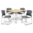 thumbnail image 5 of OFM Multi-Use Break Room Package, 42" Square Table with Plastic Stack Chairs, Oak Finish with Chrome-Plated Steel Base and Navy Seats (PKG-BRK-11), 5 of 5