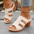 thumbnail image 2 of Rokment Boho Vintage Platform Chunky High Heels Slides Sandals for Women Ladies 2026 Beach Summer Trendy Leather Open Toe Block Heeled Dress Slip on Slippers Beige Size 6, 2 of 7