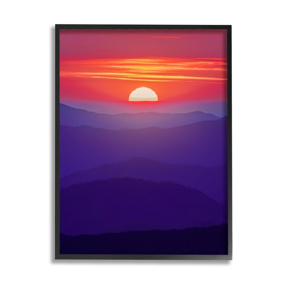 Stupell Red Sunrise Mountain Horizon Landscape Photography Black Framed Art Print Wall Art