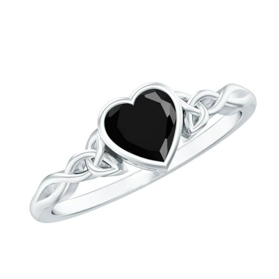 Rosec Jewels 5 MM Bezel Set Heart Shape Solitaire Created Black Diamond Celtic Ring, 925 Sterling Silver, US 4.00