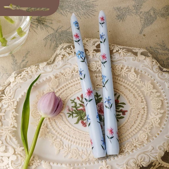Light Blue Starflower Taper Candle, 25cm Printed Long Candle for Dinner Parties, Weddings & Home Decor