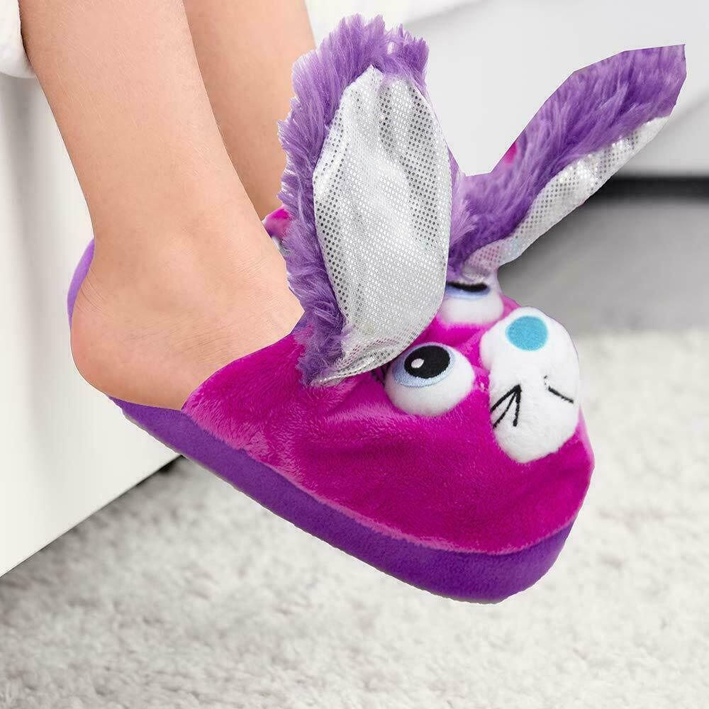 Kids soft slippers Purple Bunny Fun Xmas Pop Up Plush STOMPEEZ