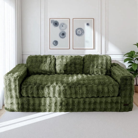 GOODONE 3 Seater Couch,Giant Bubbled Boneless Sofa Couch,Modern Comfy Floor Sofa with Armrests for Living Room and Apartments,No Assembly Required,Green