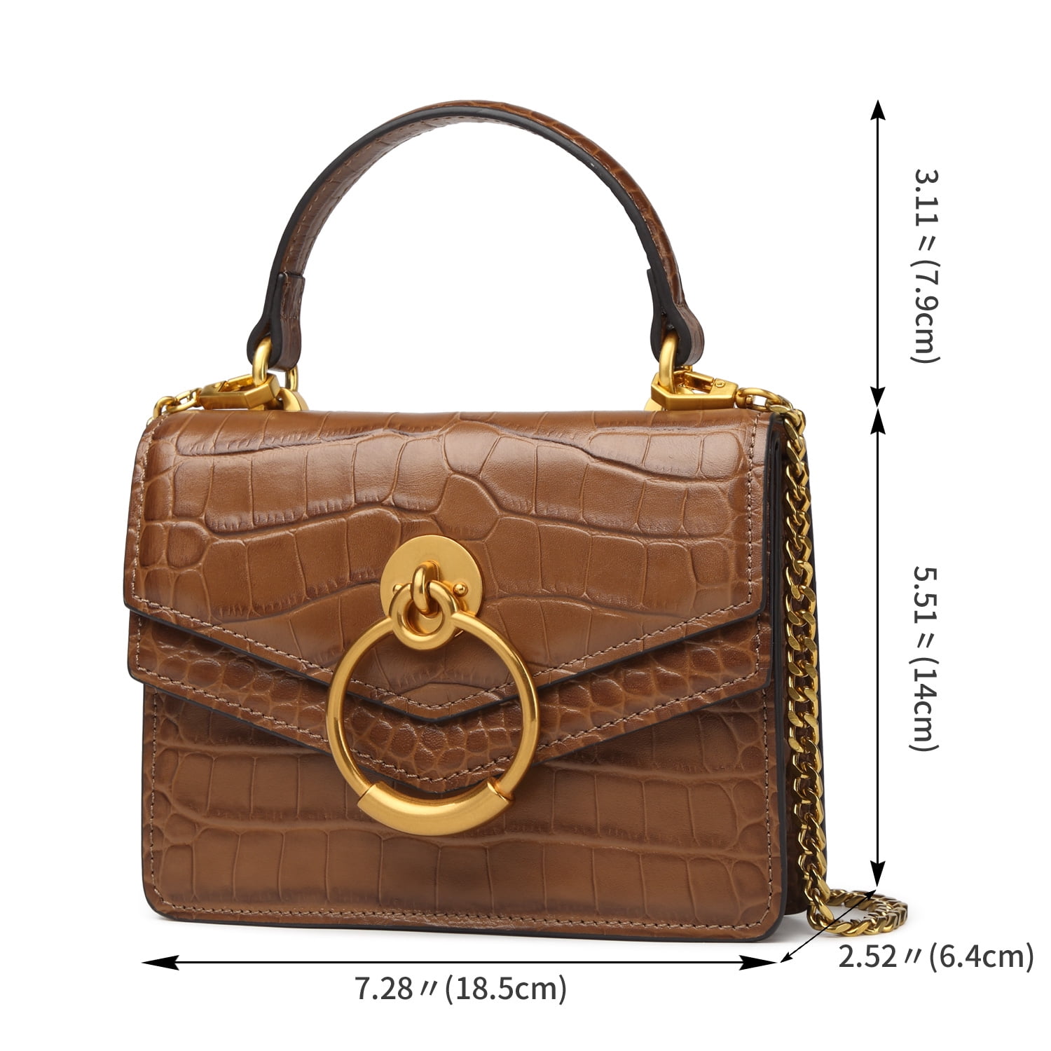FEIMINA Genuine Leather Purses Handbags,Chain Crossbody Bags For Women,Shoulder Bag,Cute Tote,Magnetic Clasp, Flap(Brown)