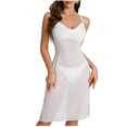 thumbnail image 3 of TARIENDY Sheer Nightgowns for Women Spaghetti Straps Cross Back Mesh Lingerie Trendy Cami Nightwear Trim Side Slit Chemise Sleepdress White S, 3 of 8