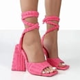 thumbnail image 2 of Sandalias cómodas de verano 2022 para mujer, zapatos de tacón alto con cordones cruzados para mujer, zapatos de mujer con punta abierta y tacón grueso 42 Gao Jinjia LED, 2 of 2