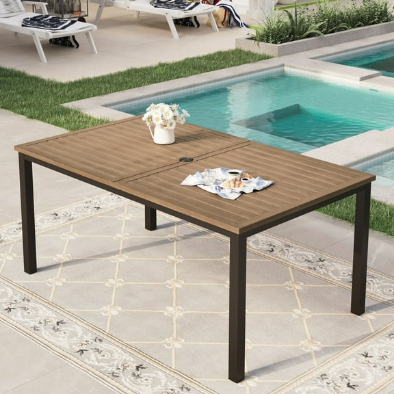 Sophia & William Metal 6 Seat Outdoor Patio Dining Table with Wood-like Top