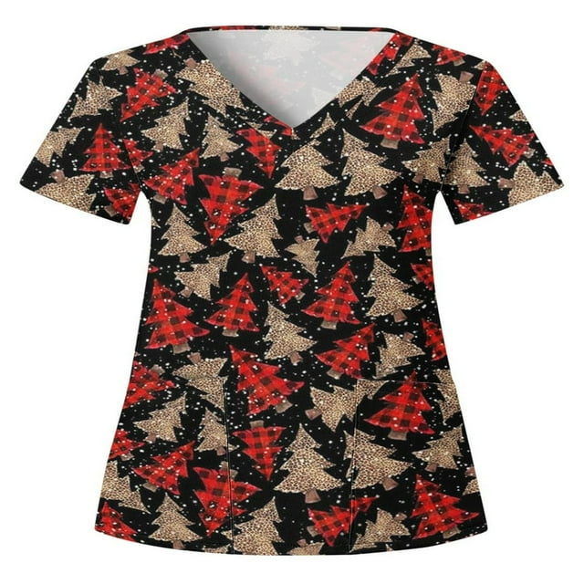 Hauts Style Infirmière à Imprimé Renne pour Femmes T-shirt de Noël
