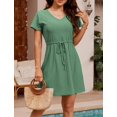 thumbnail image 4 of Women's Swimsuit Cover Ups V-Neck Drawstring Beachwear Flowy Short Sleeve Beach Dress, 4 of 11