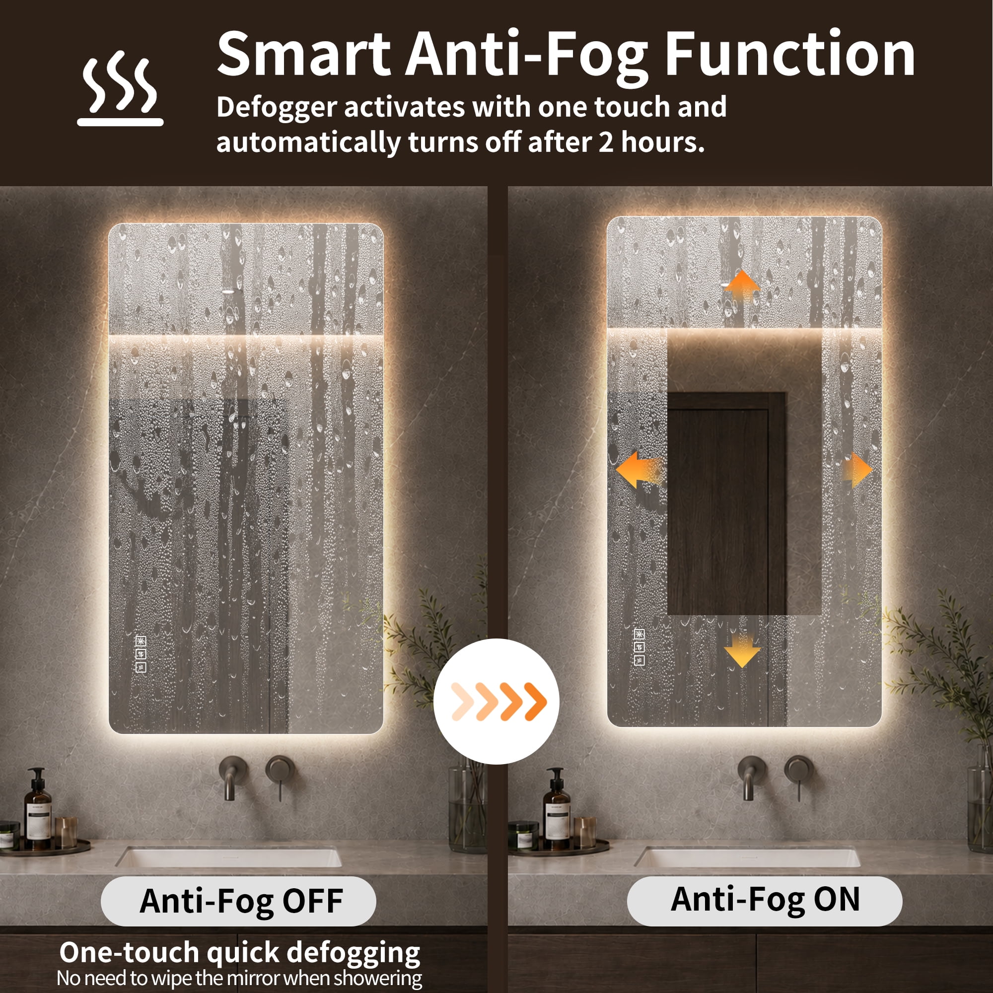 Garitin LED Bathroom Mirror and Backlit Vanity Mirror 48 x 24 Inch, Wall Mounted Dimmable Mirror with Anti Fog and 3 Color Lighting, Clear