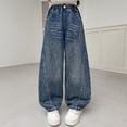 thumbnail image 5 of Shadoumai Girls Distressed Jeans With Rhinestone Winter Fleece Lined Warm Pants Style Flared Trousers For Kids, 5 of 5