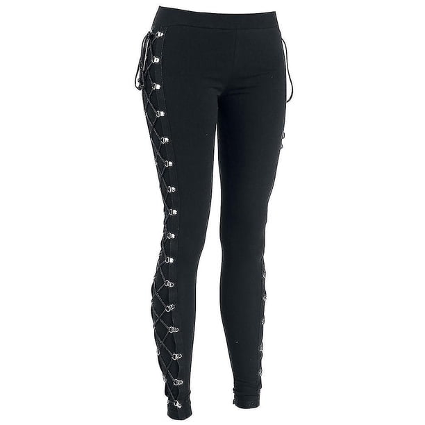 Leggings punk de cintura alta para mujer, pantalones ajustados con cordones góticos de Halloween (1 pieza)