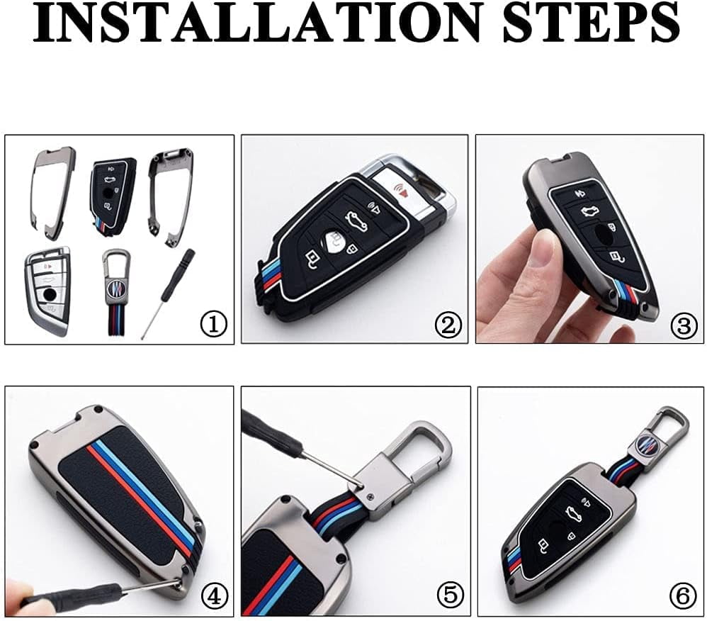 MJMJ for BMW Key Fob Case Cover, Fit for BMW 1 3 4 5 6 7 Series X3 X4 M5 M6 GT3 GT5, Zinc Alloy and Silicon Remote Key Protector (Blade Type)