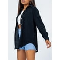thumbnail image 4 of ZAXARRA Women Button Down Shirts Solid Color Turn-Down Collar Long Sleeve Blouses Spring Fall Casual Loose Tops, 4 of 6