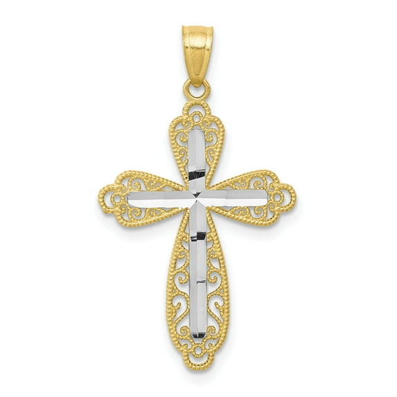 10k & Rhodium Diamond-Cut Cross Pendant in 10k Yellow Gold w/ Rhodium Plating