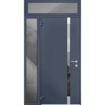 Front Exterior Prehung Steel Door / Cynex 6777 Grey / Side and Top Exterior Window / Stainless Inserts Single Modern Painted-W32 12" x H80 16"-Left-hand Outswing