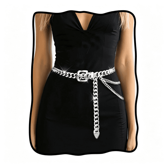 TELOLY Silver Waist Chain Metal Chain Belts Chunky Dress Belt Accessories for Women Silver Chain Belt