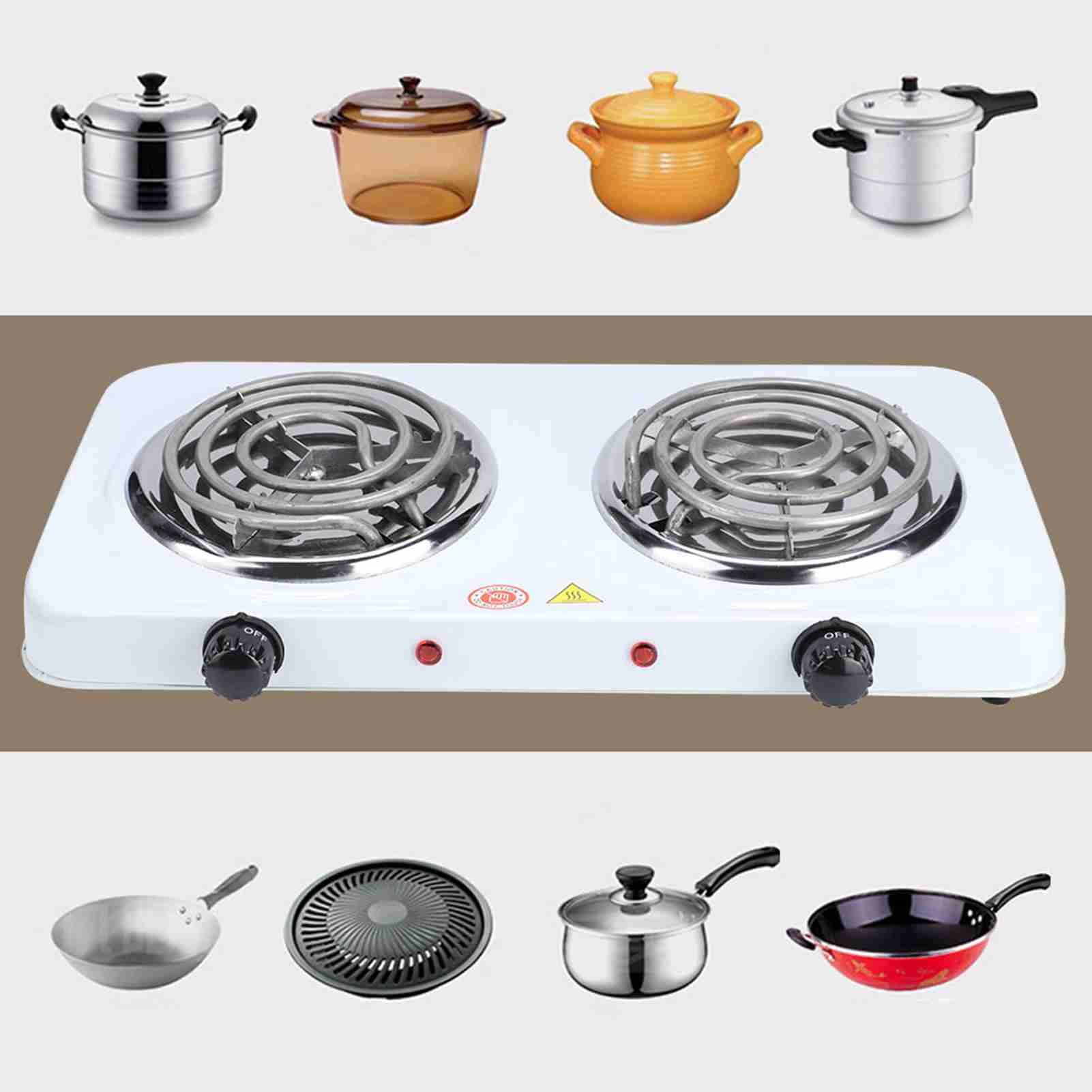 Rupoun Portable Electric Double Burners Hot Plate 2000W Countertop Buffet Stove Heating Cooktop for Kitchen Camping Outdoor Cooking Dual Hotplates 16.9 x 9.3 Inches / 43 x 23.6 cm