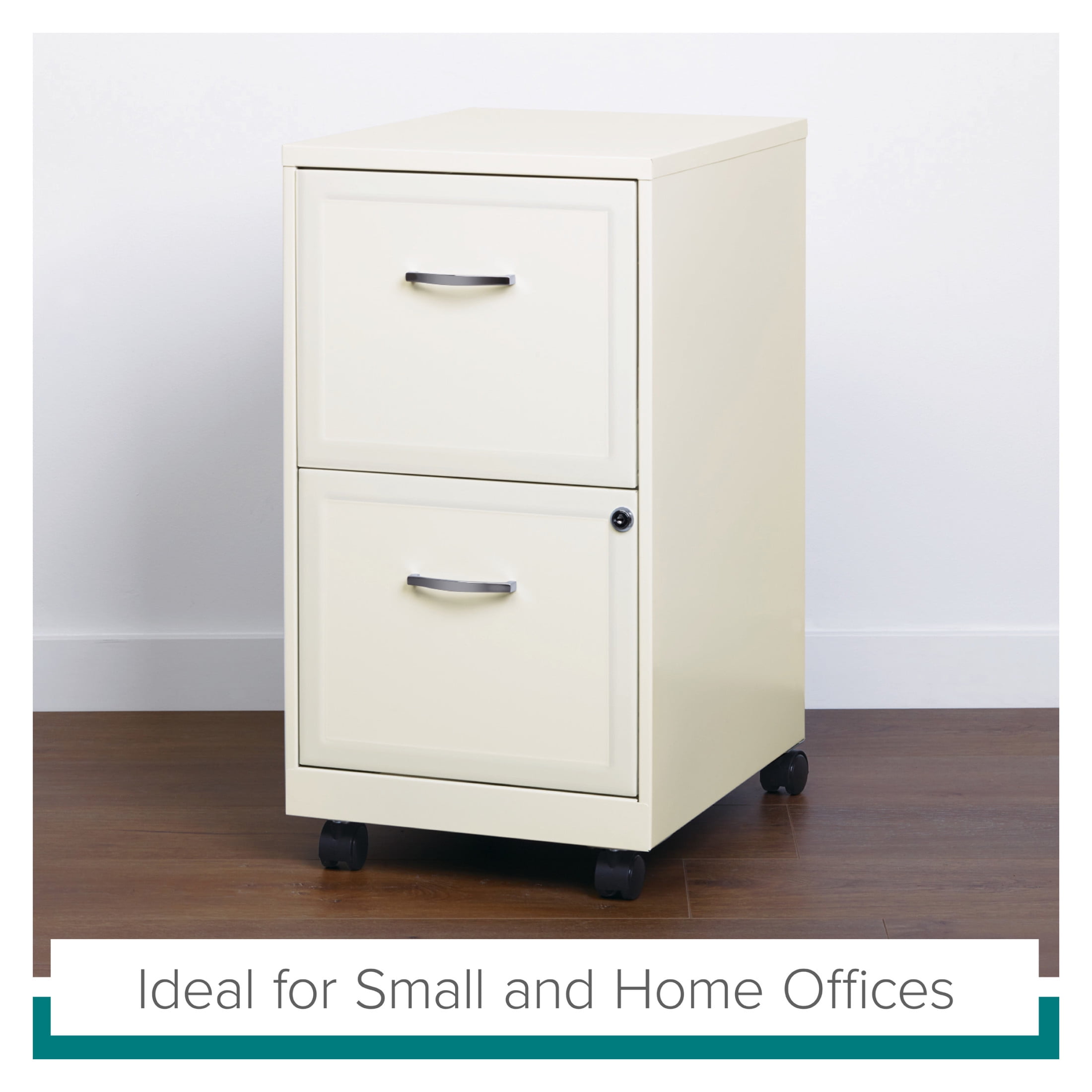 Space Solutions 18" Deep 2 Drawer Mobile Letter Width Vertical File Cabinet, White