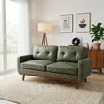 thumbnail image 2 of 65" Modern Minimalist Two-Seater Sofa with Breathable Fabric & Solid Wood Legs, for Living Room Apartment, Green, 2 of 13