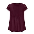 thumbnail image 5 of DondPO Womens Tops Womens Solid Color Casual Round Neck Pleated Line Chest Petal Short Sleeve T Shirt Top Blouse Womens Dressy Tops Tops for Women Trendy Red XL, 5 of 7
