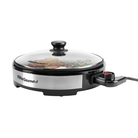 Elite Gourmet 12” Deluxe Indoor Grill with Tempered Glass Lid, Stainless Steel