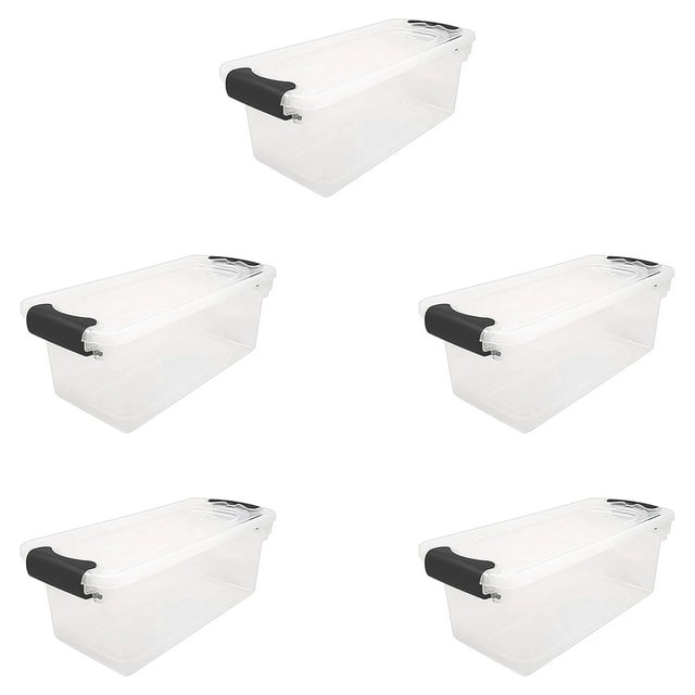 HOMZ 7.5-Quart Plastic Storage Bins with Latching Lids, Clear/Gray, 5 Pack
