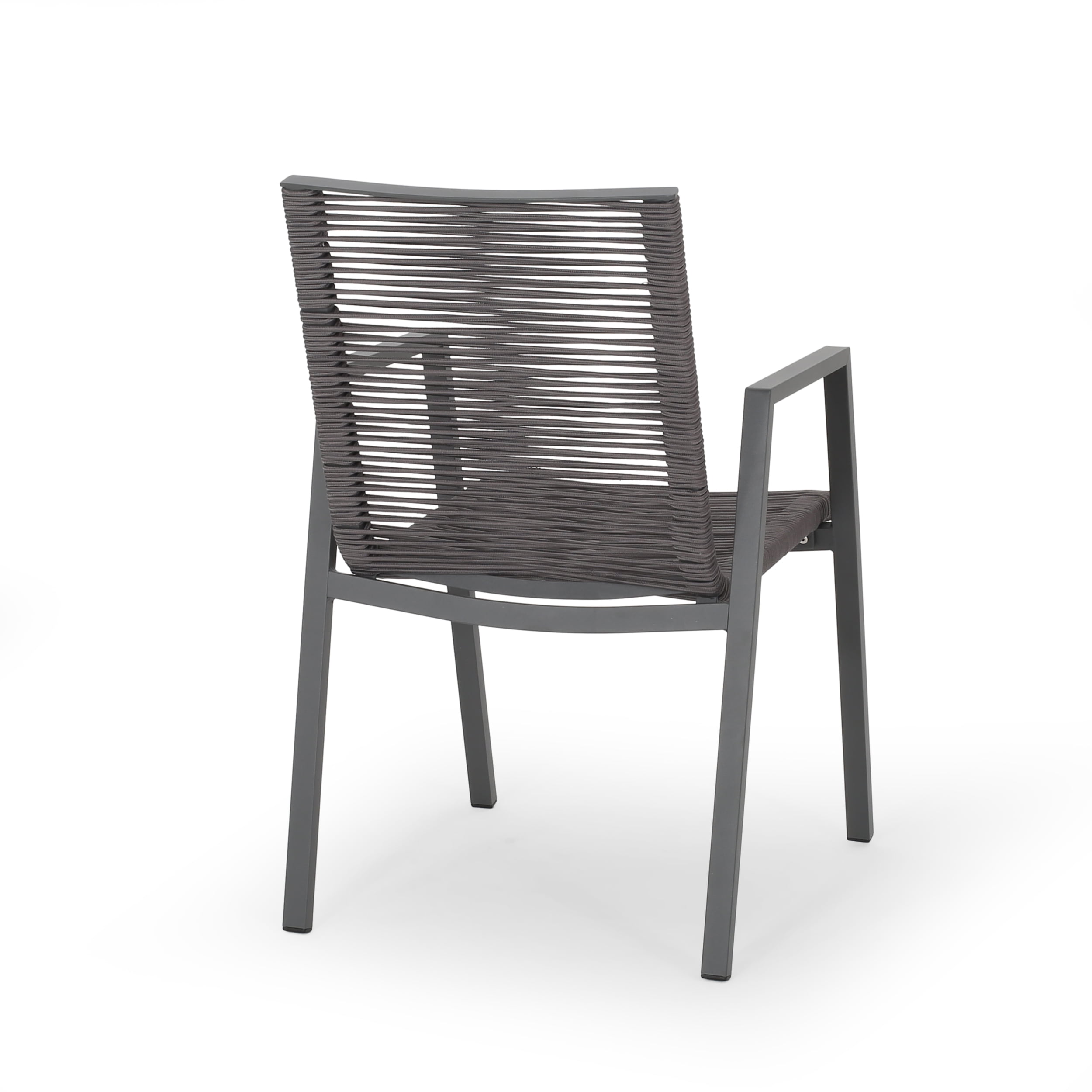 Croix Outdoor Modern Aluminum Dining Chair with Rope Seat, Set of 2, Gray and Dark Gray