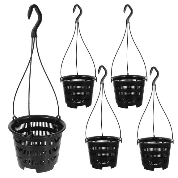 FRCOLOR 5 Sets of Hanging Flower Pots Black Plastic for Homeowners and Gardeners in Balcony
