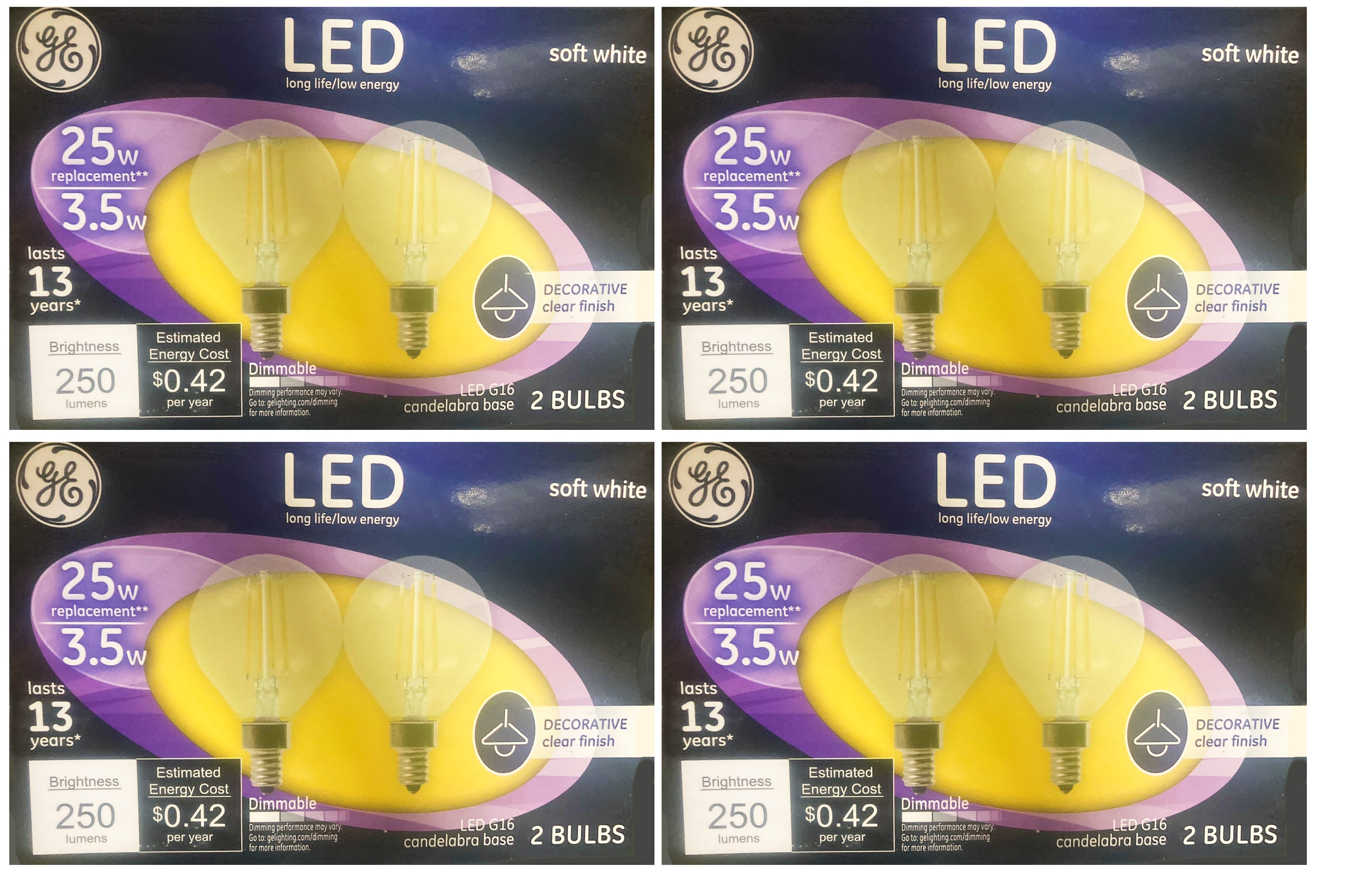 (8 bulbs) GE 28297 LED G16 Globe LED Light Bulb, Dimmable, 25 watt