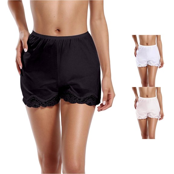 XIAONU Solid Shorts for Women Lace Elastic Waist Indoor Wear Shorts
