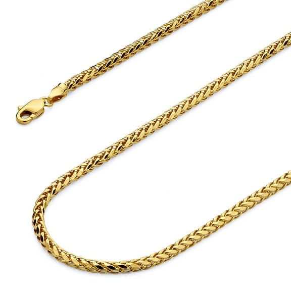 Wellingsale 14k Yellow Gold Polished 2.5mm Diamond Cut Hollow Wheat Chain Necklace with Lobster Claw Clasp - 24"