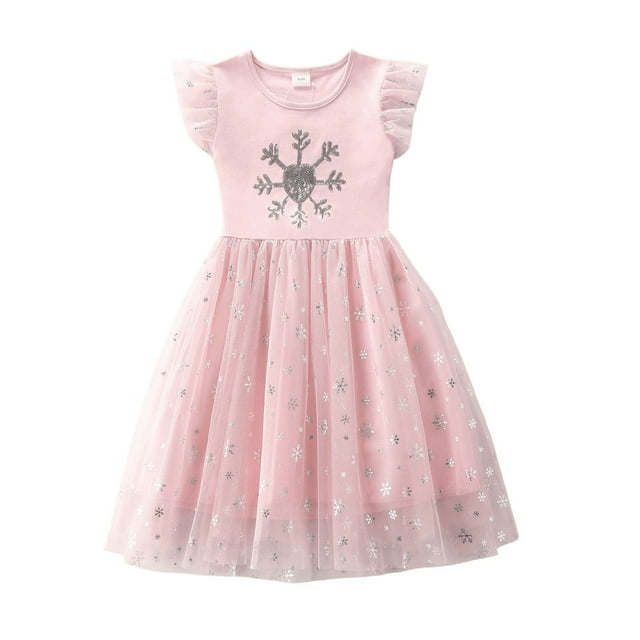 MIASHUI Robe de Fête Sans Manches Brodée Flocon de Neige pour Filles Tenue de Fête Festive Rouge, 6-7 Ans