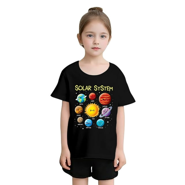 T-shirt Graphique Mignon à Col Rond et Manches Courtes pour Filles, T-Shirt d'Été Décontracté pour Enfants, Haut à Manches Longues avec Soutien-Gorge Intégré, Tenues pour Tout-Petits, Chandails à Capuchon Courts pour Filles, Haut Fin