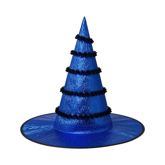 IYYVV Witch Hat Women Large Ruched Halloween Wide Brim Spire Knitted Cap Witch Hat Costume Accessory For Party Blue