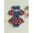 thumbnail image 4 of 4th of July Baby Girl Clothes American Flag Princess Romper Short Sleeve Ruched Romper Dress with Headband Memorial Day Outfit, 4 of 8