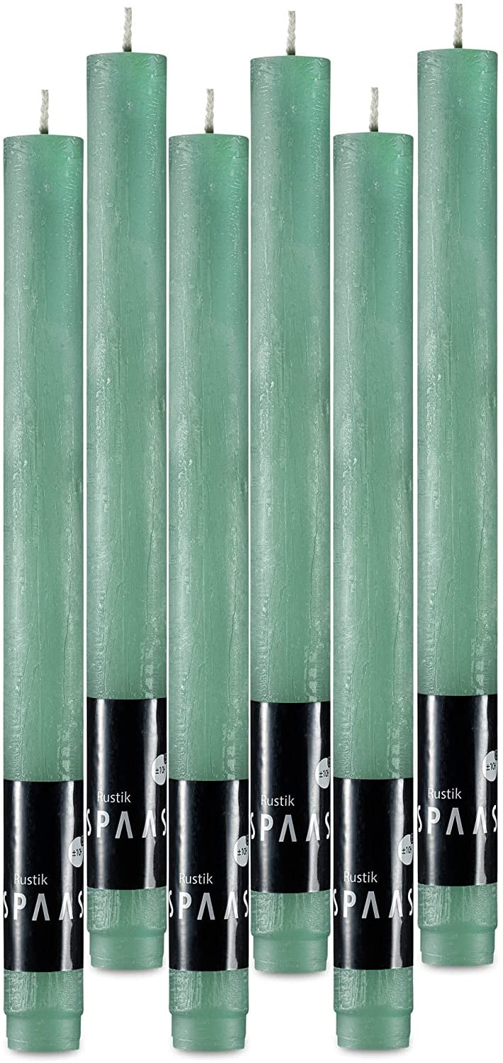 SPAAS Rustic Green Dinner Candles 10" Tall Rustic Candles, Set of 6