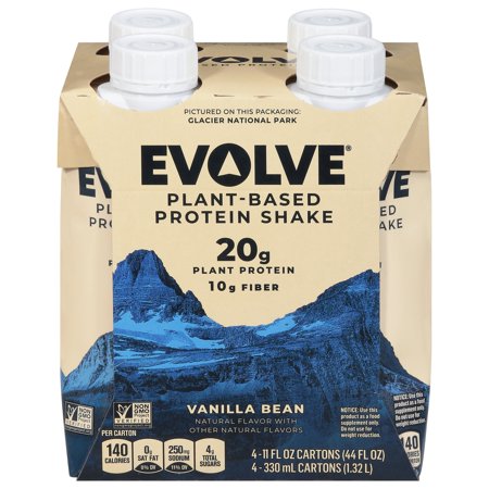 2 Pack - Evolve Plant-Based 20g Protein Shakes - Vanilla Bean, 4 Pk - 44 oz Packaging may vary