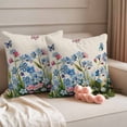 thumbnail image 2 of Blue Spring Floral Outdoor Waterproof Pillow Covers, Pink Flowers Butterfly Rustic Decorative Square Throw Pillowcase Sofa Cushion Sham for Patio/Couch/Chair, 26"x26" 2 Pack, 2 of 8