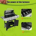 thumbnail image 5 of Rugerasy 4 Burners Stainless Steel BBQ Grill,46,000 BTU Output Propane Grill with Side Burner,Thermometer&Porcelain-Enameled Cast Iron Grates,Outdoor Grill Cart for Garden,Silver, 5 of 7