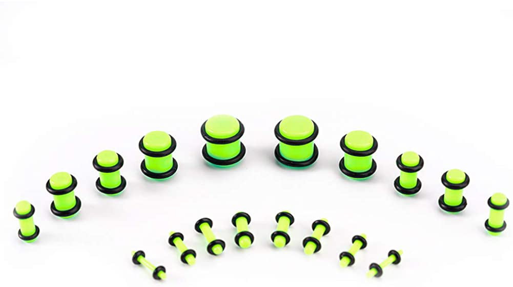 PAIR of Stainless Steel Screw Tunnels 3mm-18mm Neon Fluorescent Colours 