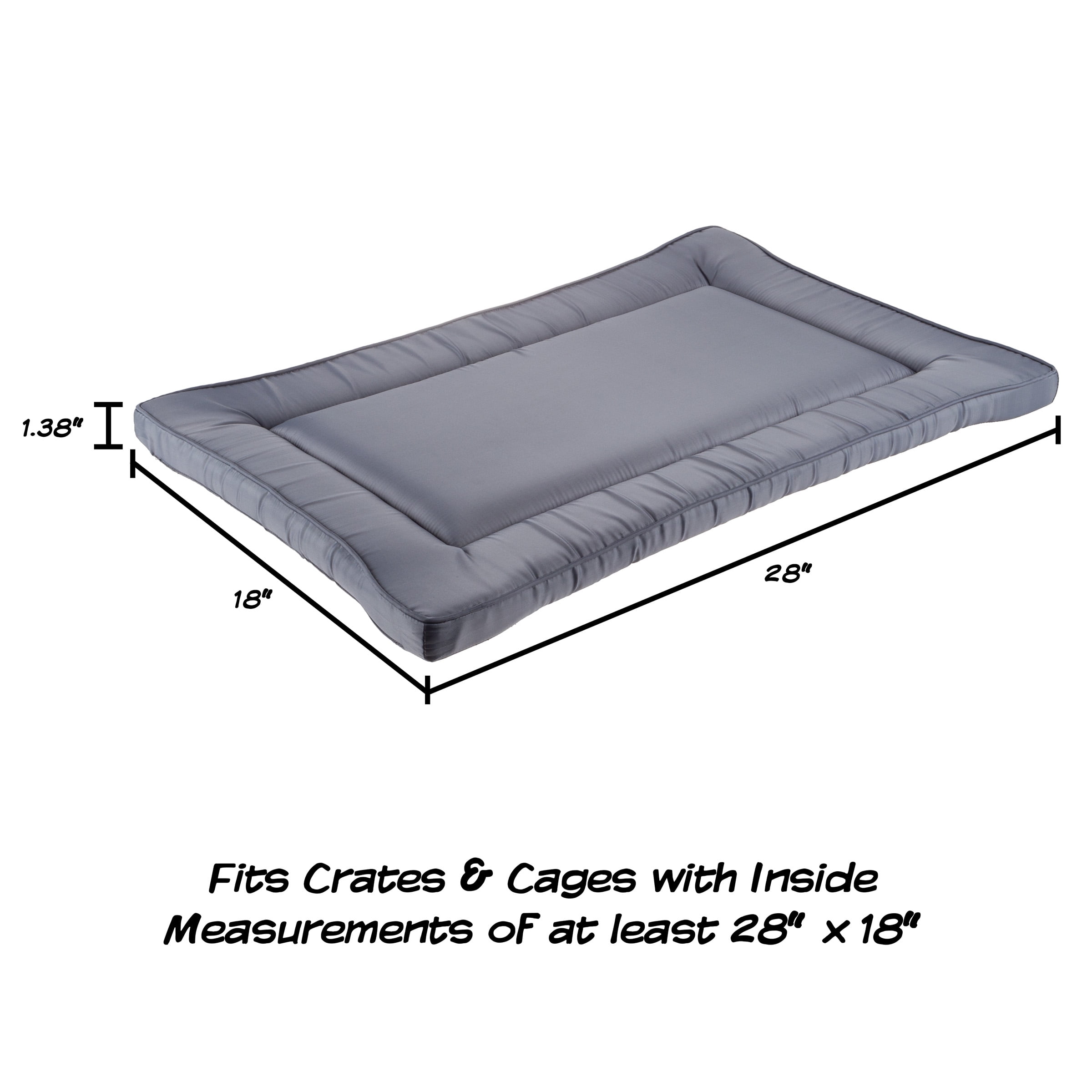 Waterproof Dog Bed - 28x18 Pet Bed with Raised Edge - Easy-To-Clean Multi-Purpose Crate Mat for Home and Car Travel by PETMAKER (Gray)