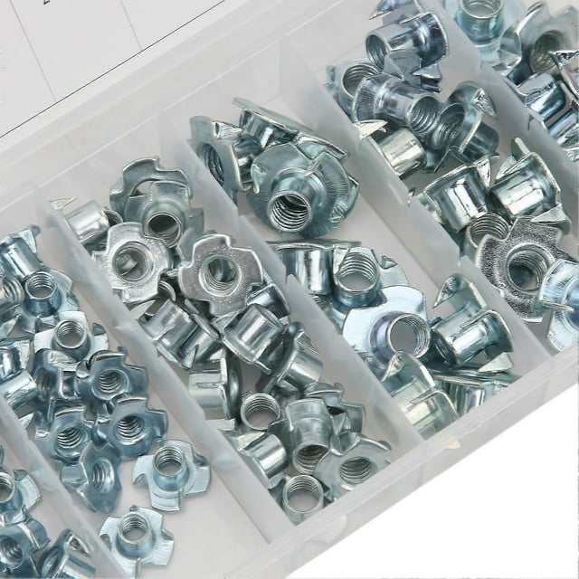 80Pcs T Nuts Carbon Steel Galvanized Layer Rust Resistant Sturdy 1/4in 5/16in 3/8in Pronged Tee Nut