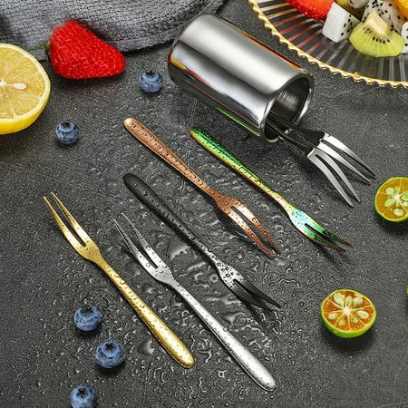 

Yesbay 1 Set Dessert Fork Food Grade Rust-proof Stainless Steel Appetizer Fruit Fork with Storage Box Set for Home