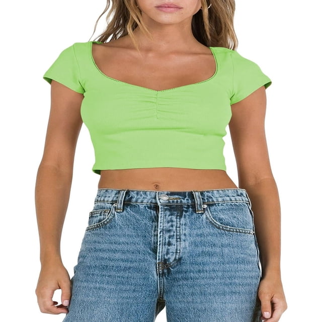Crop Tops pour les Femmes Été Mignon Solide Slim Fit Recadrée Débardeurs T-Shirt de Base